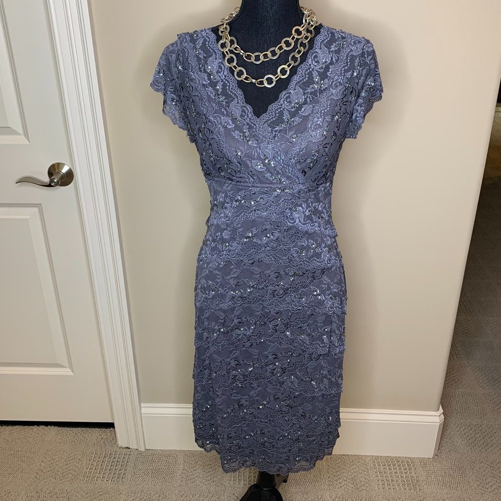 Cache Gray w/ Silver Sequins Evening Dress